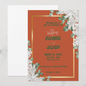 レトロなテラコッタ フラワー ウェディング 招待状 (正面/裏面)