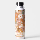 レトロなテラコッタ ボホ フラワーパターン 名前入り ウォーターボトル (左面)