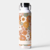 レトロなテラコッタ ボホ フラワーパターン 名前入り ウォーターボトル (正面)
