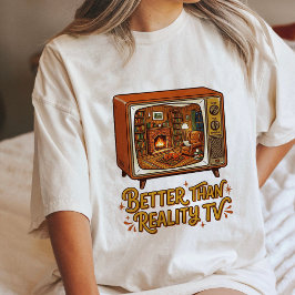 レトロなテレビの暖炉と犬のシーン トライブレンドTシャツ