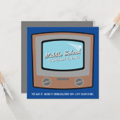 レトロなテレビ中学校の卒業祝い カード (正面/裏面インサイチュ)