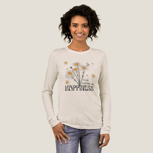 レトロなデイジーの花は幸せ トライブレンドTシャツ (正面全体)