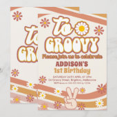 レトロなデイジー ピースサイン 2歳のトゥー グルーヴィー誕生日 招待状 (正面/裏面)