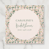 レトロなデイジー フラワー グリーン ブライダル シャワー カスタム フェイバータグ (正面)