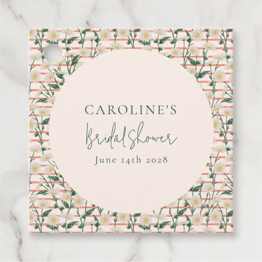 レトロなデイジー フラワー グリーン ブライダル シャワー カスタム フェイバータグ (正面)