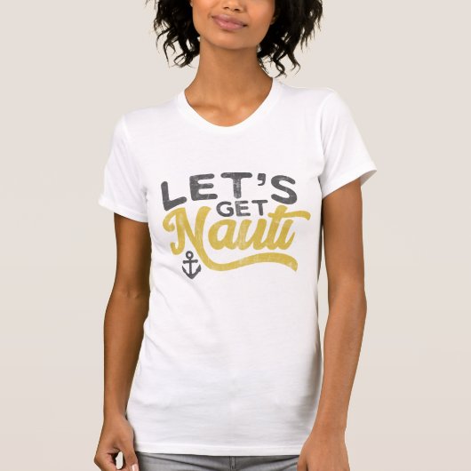 レトロなデザインのグレーとイエローのNauti Tシャツ (正面)