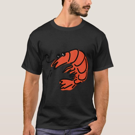 レトロなデザインの小エビ・貝類 Tシャツ (正面)