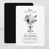 レトロなデザインの「少しだけ年上」の手描き誕生日カード 招待状 (正面/裏面)