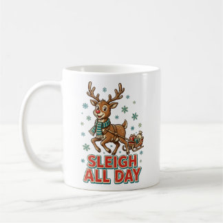 レトロなトナカイのクリスマス ヴィンテージ サンタ 「Sleigh+All+Day」 コーヒーマグカップ