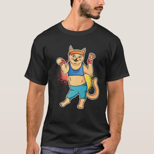 レトロなトレーニングの猫 80年代 90年代 子猫 Tシャツ (正面)