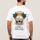 レトロなドクロと夕焼けがコラボした面白いデザイン Tシャツ (裏面)