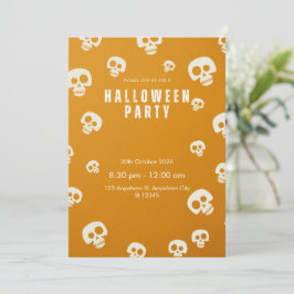 レトロなドクロのハロウィンパーティー招待状 | オレンジ色 招待状
