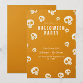 レトロなドクロのハロウィンパーティー招待状 | オレンジ色 招待状 (正面/裏面)