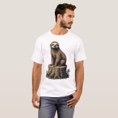 レトロなナマケモノの彫刻 野生動物Tシャツ (3) Tシャツ (正面フル)