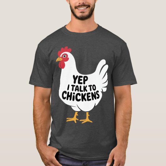 レトロなニワトリと話す農家のデザイン Tシャツ (正面)