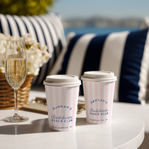 レトロなネイビーとピンクのストライプのバチェロレッテパーティー 紙コップ