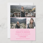 レトロなネオンピンクの卒業写真の卒業 招待状 (裏面)