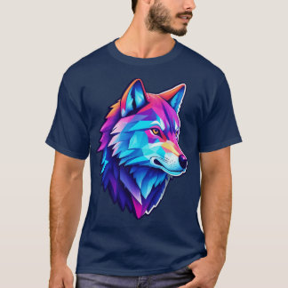 レトロなネオンローポリウルフ Tシャツ