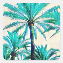 レトロなネオン80の夏の雰囲気の熱帯ヤシの木 スクエアシール