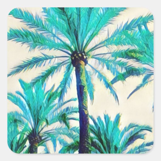 レトロなネオン80の夏の雰囲気の熱帯ヤシの木 スクエアシール (正面)