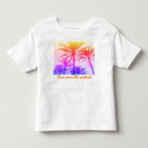 レトロなネオン80の夏の雰囲気の熱帯ヤシの木 トドラーTシャツ