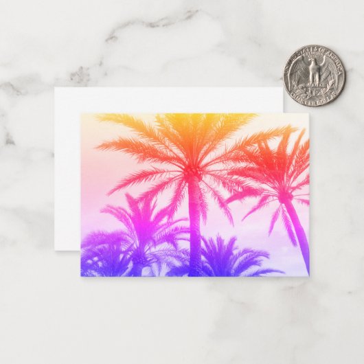 レトロなネオン80の夏の雰囲気の熱帯ヤシの木 ノートカード (正面/裏面インサイチュ)