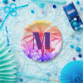 レトロなネオン80年代の夏の熱帯性ヤシの木 ペーパープレート (パーティー)