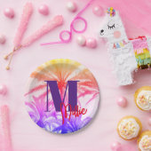 レトロなネオン80年代の夏の熱帯性ヤシの木 ペーパープレート (パーティー)