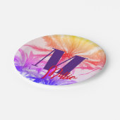 レトロなネオン80年代の夏の熱帯性ヤシの木 ペーパープレート (アングル)