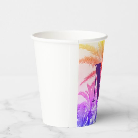 レトロなネオン80年代の夏の熱帯性ヤシの木 紙コップ (右)