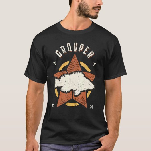レトロなハタのフィッシュデザイン Tシャツ (正面)
