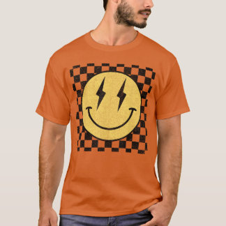 レトロなハッピー フェイス チェッカー柄 スマイル フェイス Tシャツ