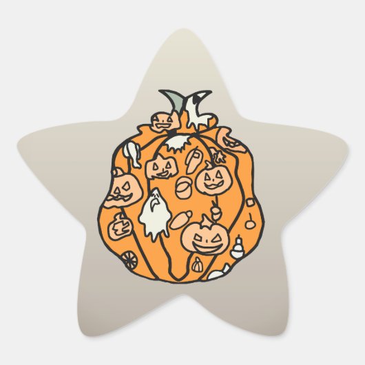 レトロなハロウィンのカボチャの仲間たちとお菓子 星シール (正面)