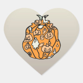 レトロなハロウィンのカボチャの魔物とお菓子 ハートシール
