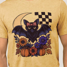 レトロなハロウィンのコウモリと月 ゴシック調のデザイン