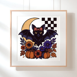 レトロなハロウィンのコウモリと月 ゴシック調のデザイン ポスター