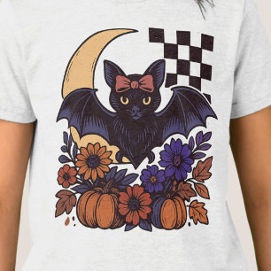 レトロなハロウィンのコウモリと月 ゴシック調デザイン トライブレンドＴシャツ