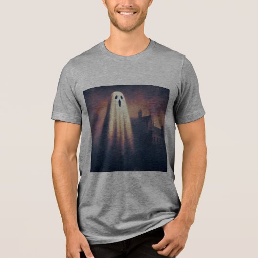 レトロなハロウィンの幽霊の絵のデザイン ヴィンテージ風 トライブレンドTシャツ (正面)