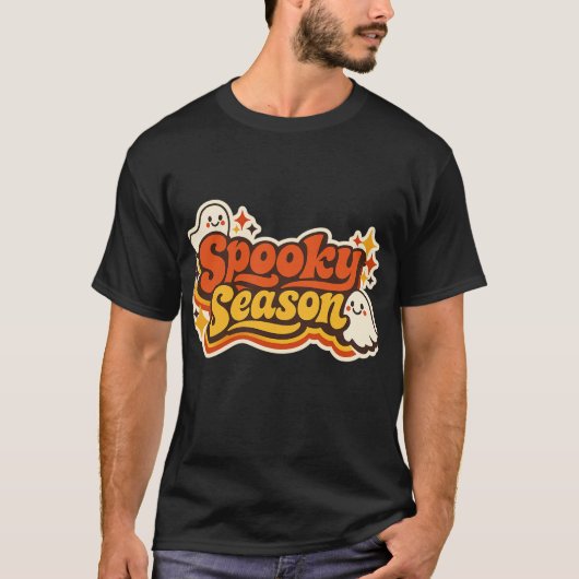 レトロなハロウィンの幽霊ロゴ Tシャツ (正面)