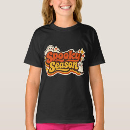 レトロなハロウィンシーズンのゴースト ロゴ Tシャツ