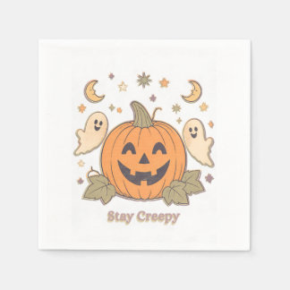 レトロなハロウィーンにステイ 怖可愛いカボチャと幽霊 スタンダードカクテルナプキン