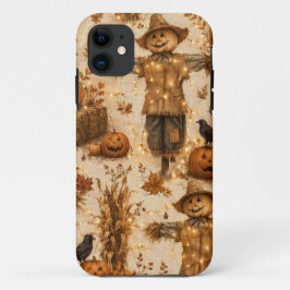 レトロなハロウィーンのかかしとカボチャのスマホケース iPhone 11 ケース