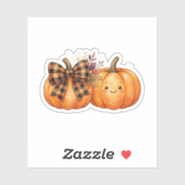 レトロなハロウィーンの可愛いカボチャとチェック柄のリボン シール