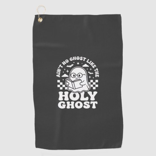 レトロなハロウィーンの幽霊デザイン Holy Ghost_1 ゴルフタオル (正面)