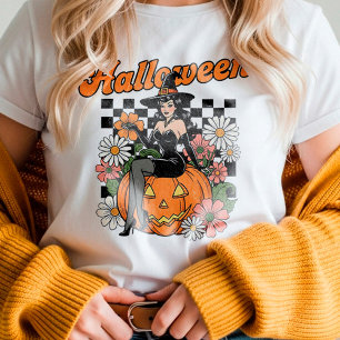 レトロなハロウィーンアート ピンアップの魔女 - ビンテージのかぼちゃ Tシャツ