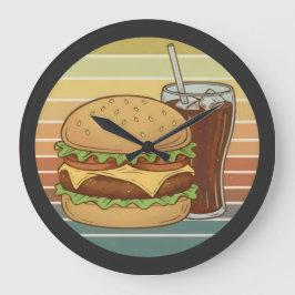 レトロなハンバーガーとコーラ ラージ壁時計