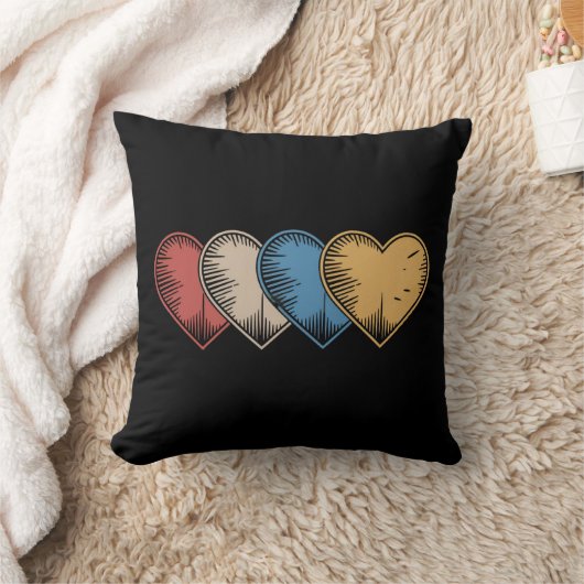 レトロなハートのクールなヴィンテージ バレンタインデーの贈り物 クッション (ブランケット)