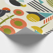 レトロなバウに様式化された鳥とシームレスなパターン ラッピングペーパー (角)