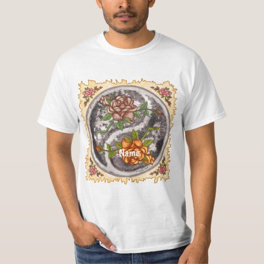 レトロなバラの陰陽 Tシャツ (正面)