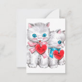 レトロなバレンタインの猫にメッセージを追加 ノートカード (正面)